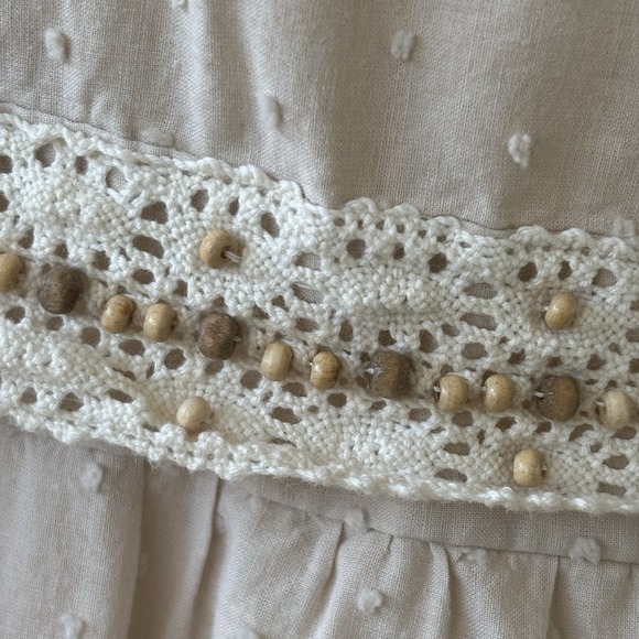 Coquette‎ Midi Sun Dress Women's 14 Embroidered Cotton Beaded Waist Neutral Boho - Picture 3 of 12